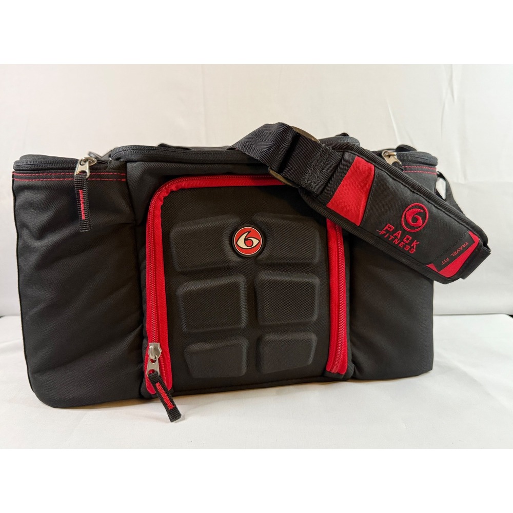 Six Pack Fitness Innovator Meal Prep Bag Black Red Insulated Lunch Travel Case